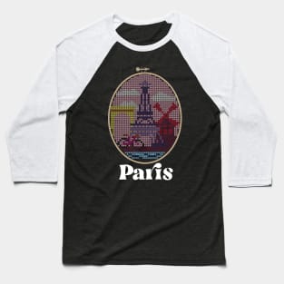 Paris Cross Stitch in an Embroidery Hoop Baseball T-Shirt